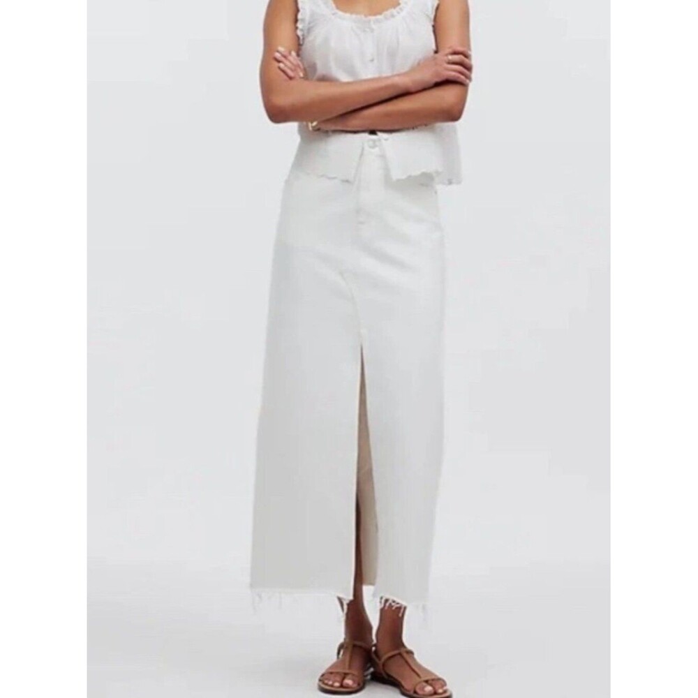 Madewell The Rilee Denim Maxi Skirt Women 30 Tile White Raw Hem